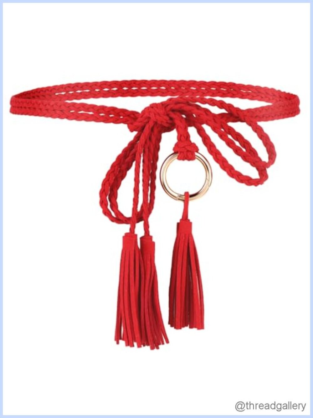 Tassel Braided Waist Belt Skinny Handwoven Belt with Ring for Dress